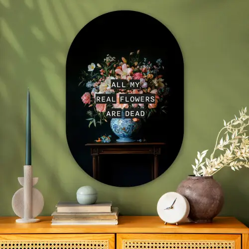 Bloemen - Art - Pastel - Quotes Wandcirkel Ovaal Glas middel -sfeer2