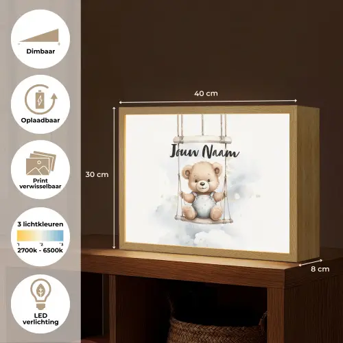 Beer - Baby - Dier - Kinderen Light Box met batterij (Wandlamp kind) middel -USP_websiteoverzichtNL