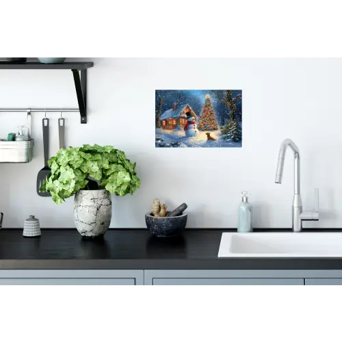 Kerstwonder - Winteravond - Kleurrijk Muursticker klein -keuken