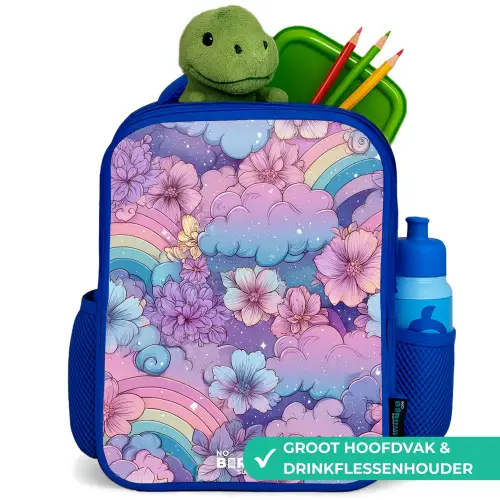 Illustratie van wolken, regenbogen en bloemen Kinderrugzak - Blauw middel -inhoud_NL