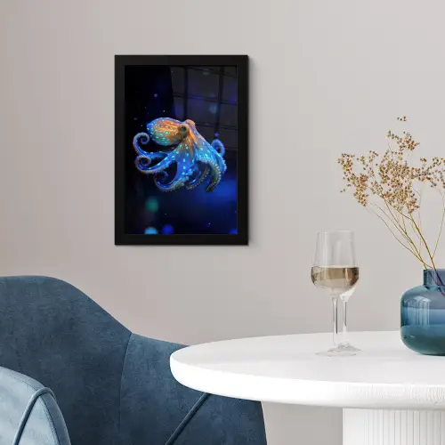 Octopus - Stippen - Blauw - Zee fotolijst zwart zonder passe partout klein -sfeer4