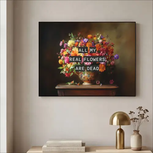 Kleur - Bloemen - Vintage - Bloemenvaas Textielframe zwart klein -sfeer2