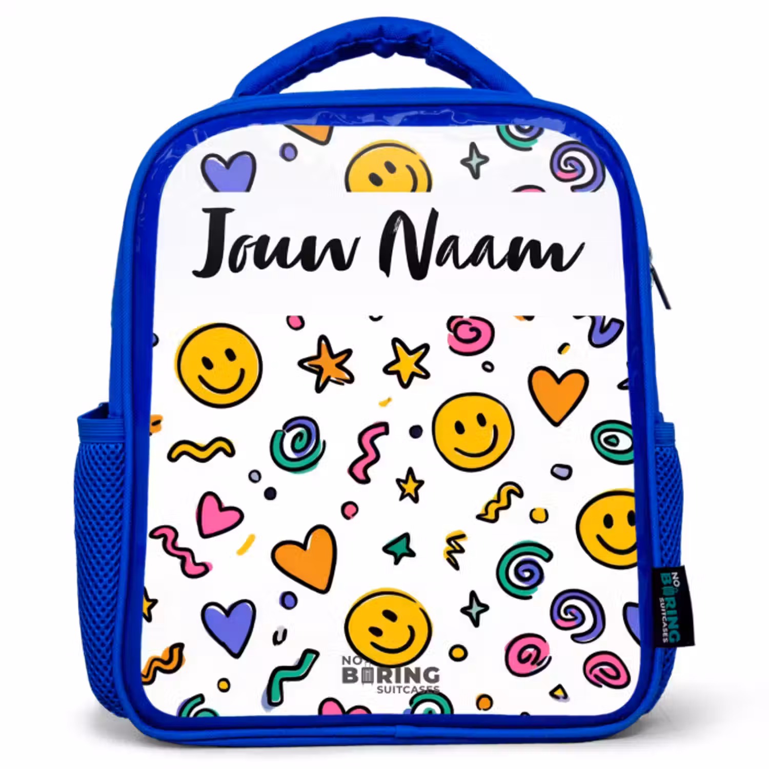 Kinderrugzak met naam - Blauw - Smiley - Herz - Stern