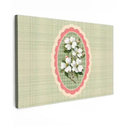 Bloemen - Illustratie - Geruit - Groen canvas 2cm klein -z3d