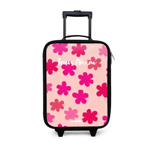 Roze bloemen Kinderkoffer - Zwart klein -3d