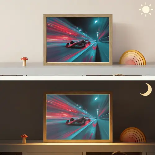 Raceauto - Rood - Snelheid Light Box met batterij (Wandlamp kind) middel -sfeer3_kind