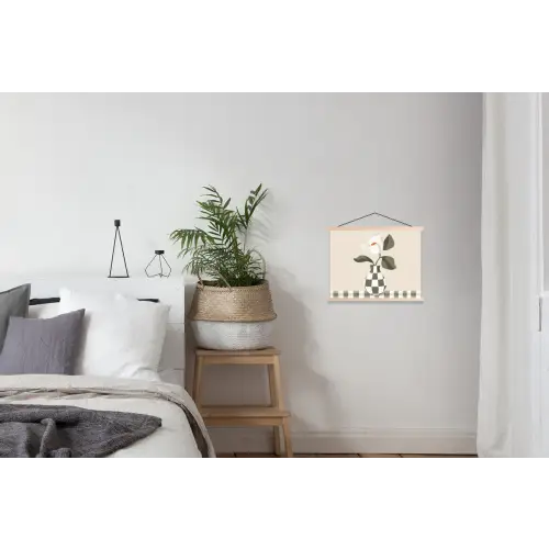 Vaas - Geruit - Groen - Bloem textielposter latten blank klein -woonkamer