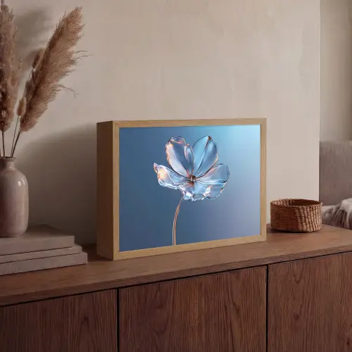 Blauw - Bloem - Glazen - Sierlijk Light Box met batterij (Wandlamp) middel -sfeer2