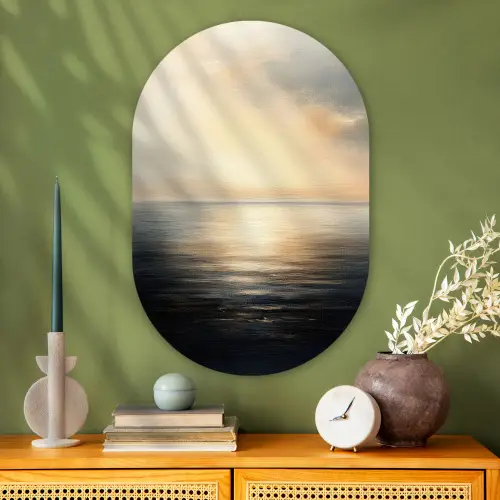 Zon - Horizon - Zee Wandcirkel Ovaal Glas middel -sfeer2