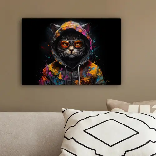 Kat - Jas - Graffiti - Bril - Zwart canvas 2cm klein -sfeer3