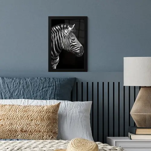 Zebra - Zwart - Wit - Portret - Dieren fotolijst zwart zonder passe partout klein -sfeer3