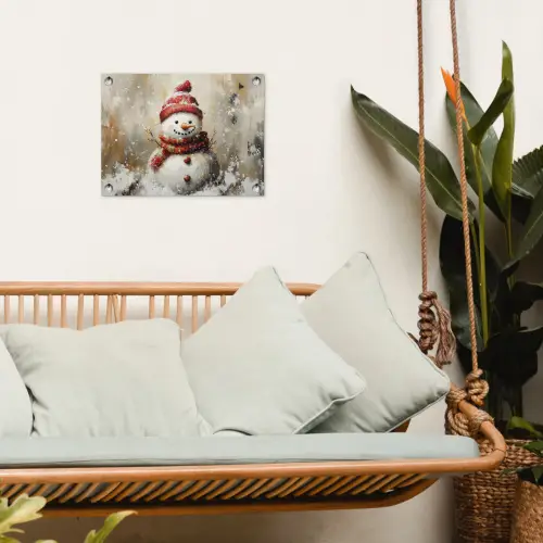 Sneeuwpop - Winter - Sneeuw - Beige tuinposter los doek klein -sfeer7