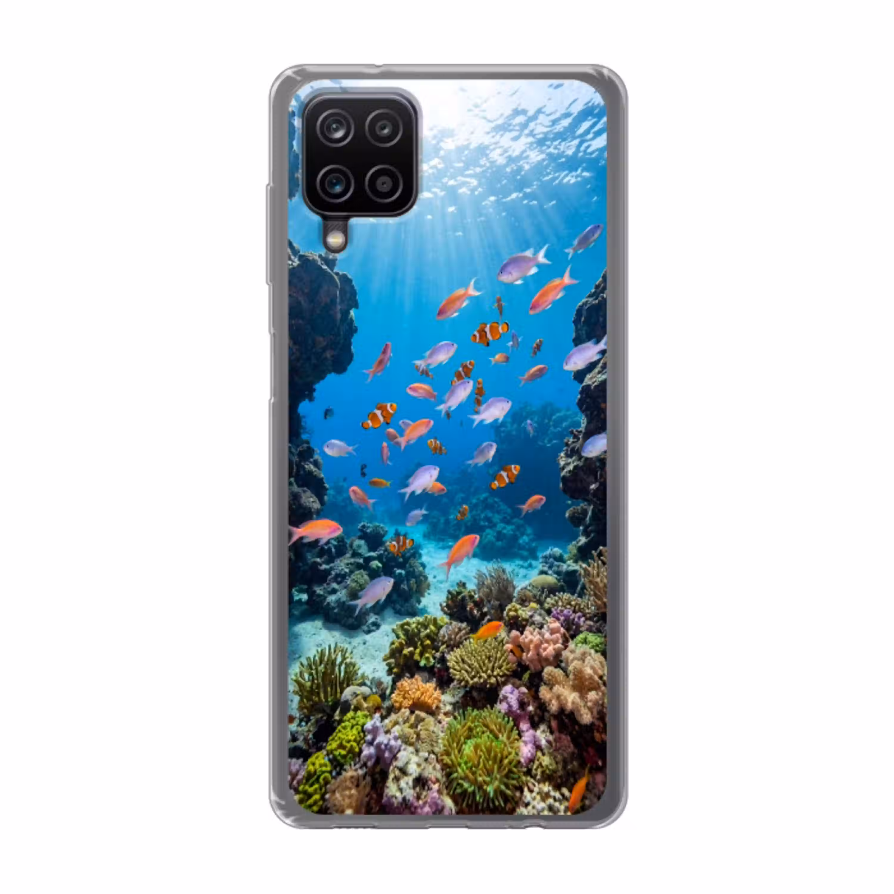 Vis - Koraalrif - Onderwater - Levendig - Blauw Telefoonhoesje Samsung Galaxy A12 klein -3d