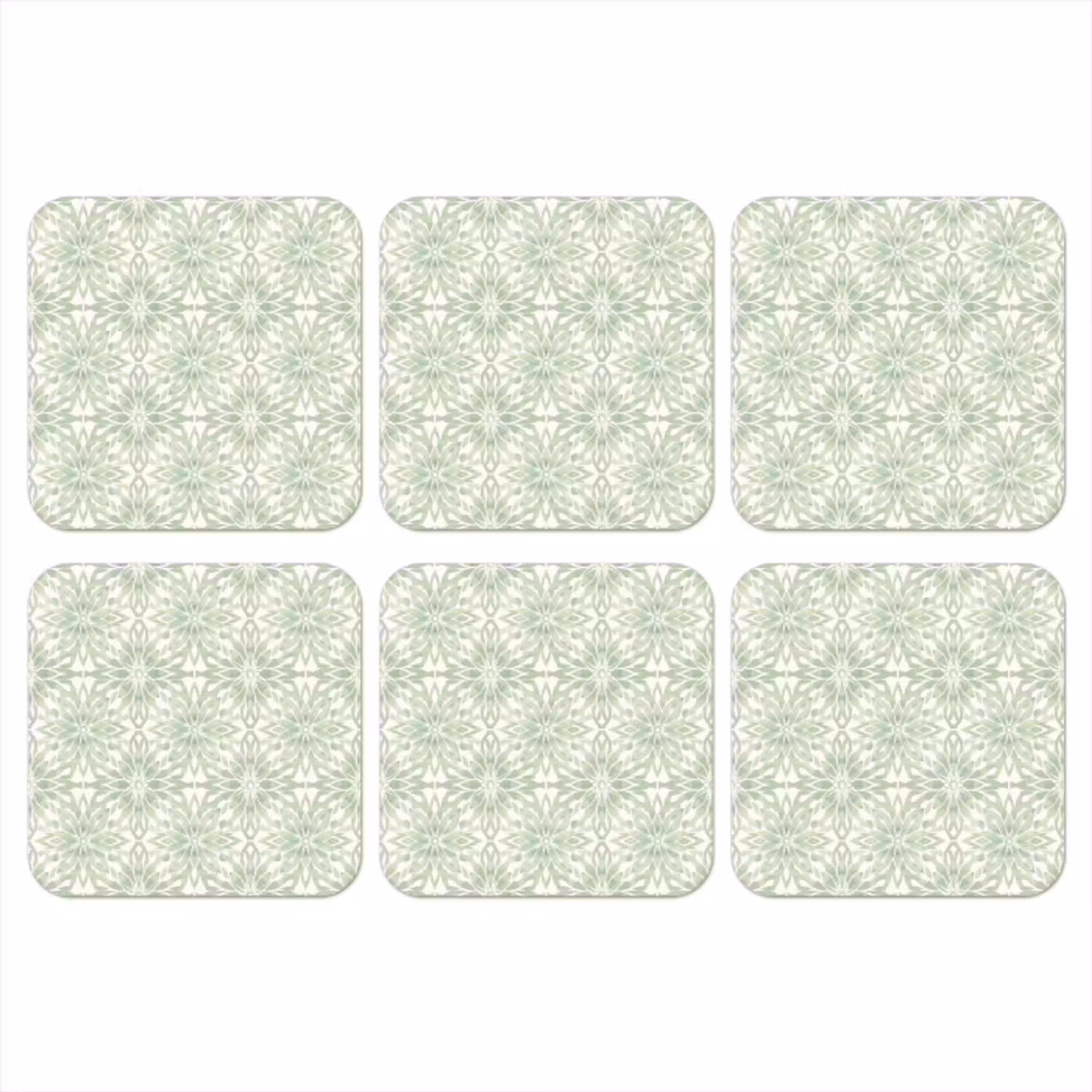 Saliegroen - Symmetrisch - Mandala - Ornament - Patroon onderzetter kurk middel 366 -3d