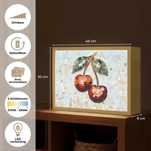 Kersen - Rood - Mozaïek - Blaadjes Light Box met batterij (Wandlamp) middel -USP_websiteoverzichtNL