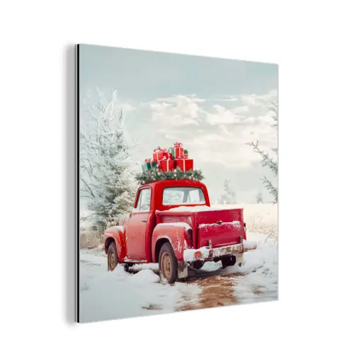 Auto - Rood - Cadeaus - Winter - Sneeuw - Kerst aluminium wit klein -3d