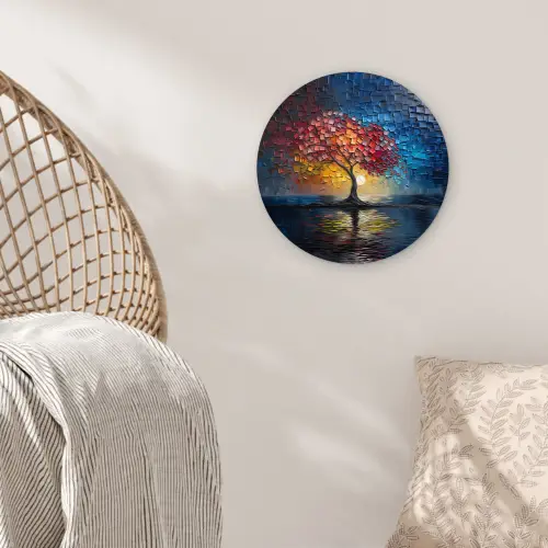 Boom - Blauw - Bladeren - Vakken Wandcirkel kunststof plaat 5mm dik klein -sfeer5