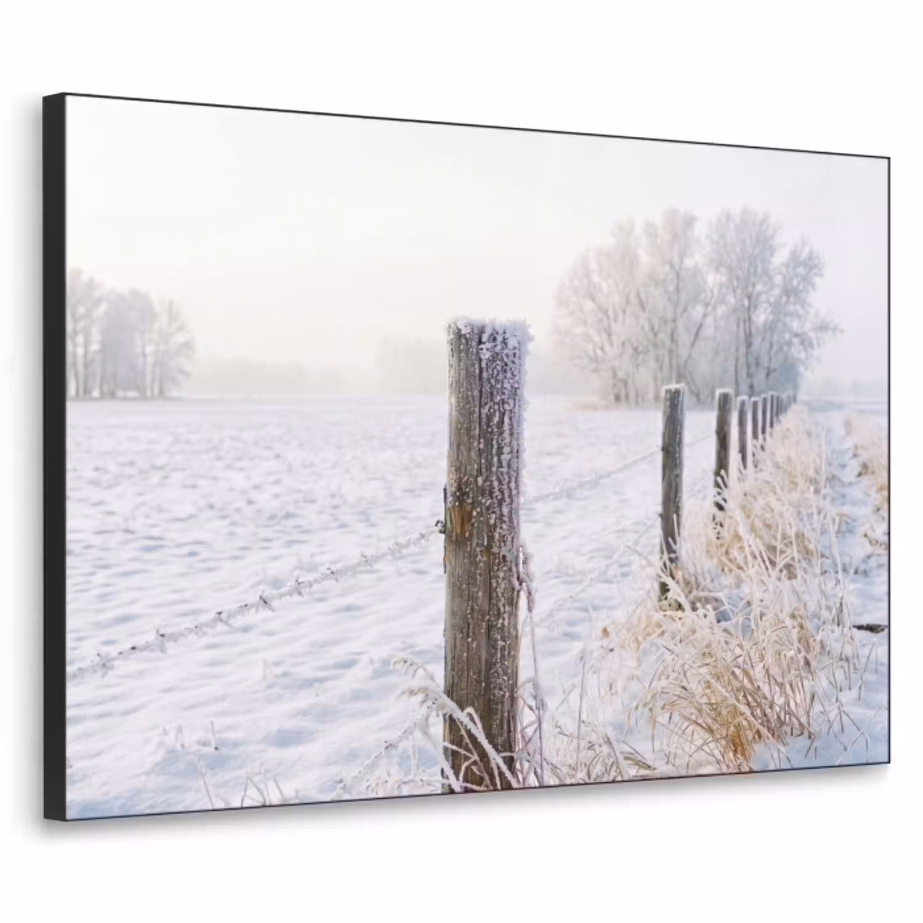Hek - Sneeuw - Mist - Platteland - Nostalgisch Textielframe zwart klein -3d