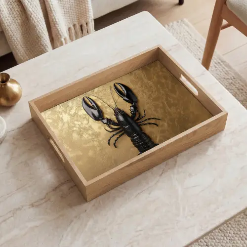 Kreeft - Zwart - Goud - Luxe Dienblad Rechthoek middel -sfeer1