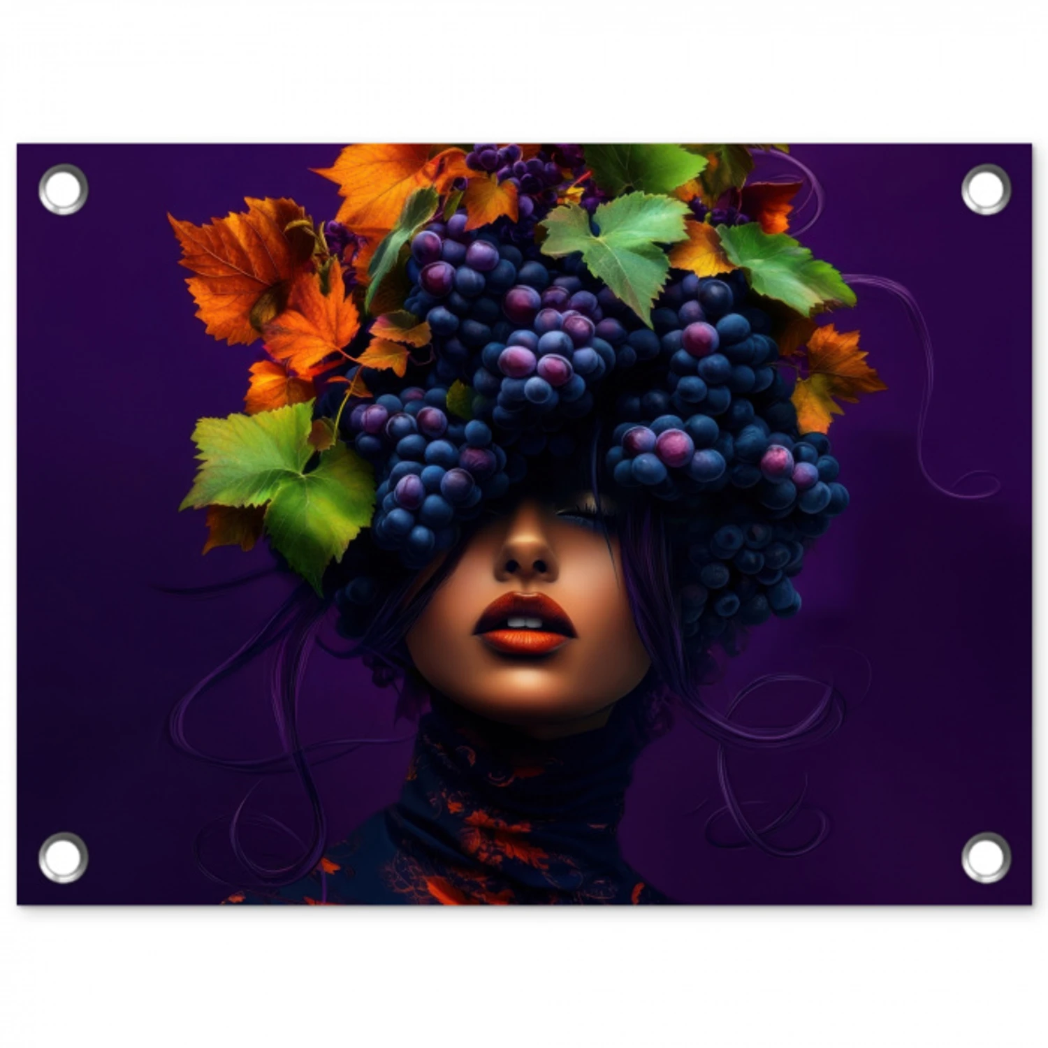 Vrouw - Paars - Druiven tuinposter los doek klein -3d