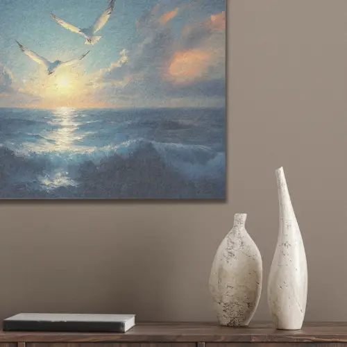Meeuwen - Zee - Wolken -Blauw PET vilt klein -sfeer6_closeup