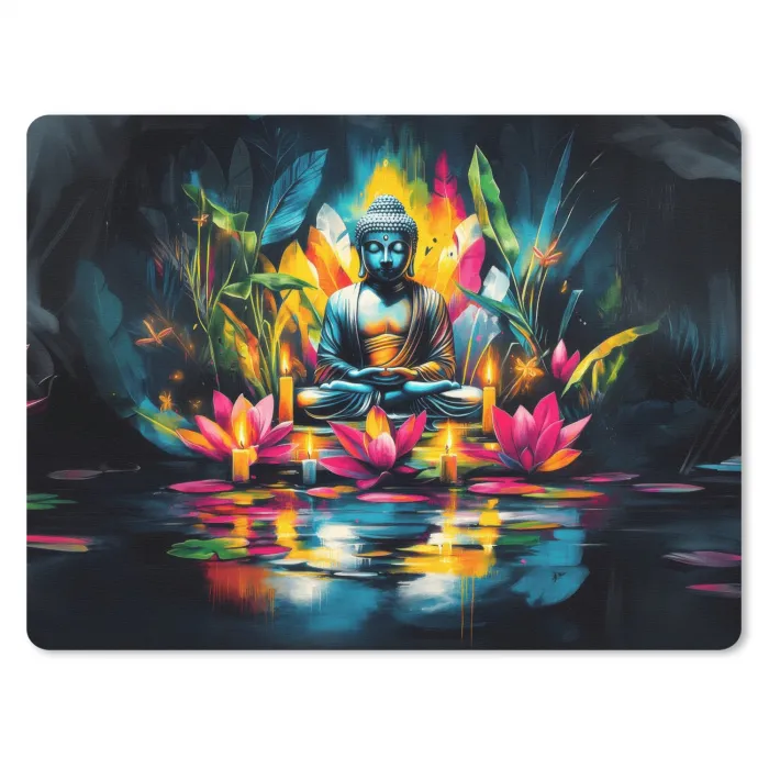 Kaarsen - Bloemen - Buddha - Water muismat rubber klein -3d
