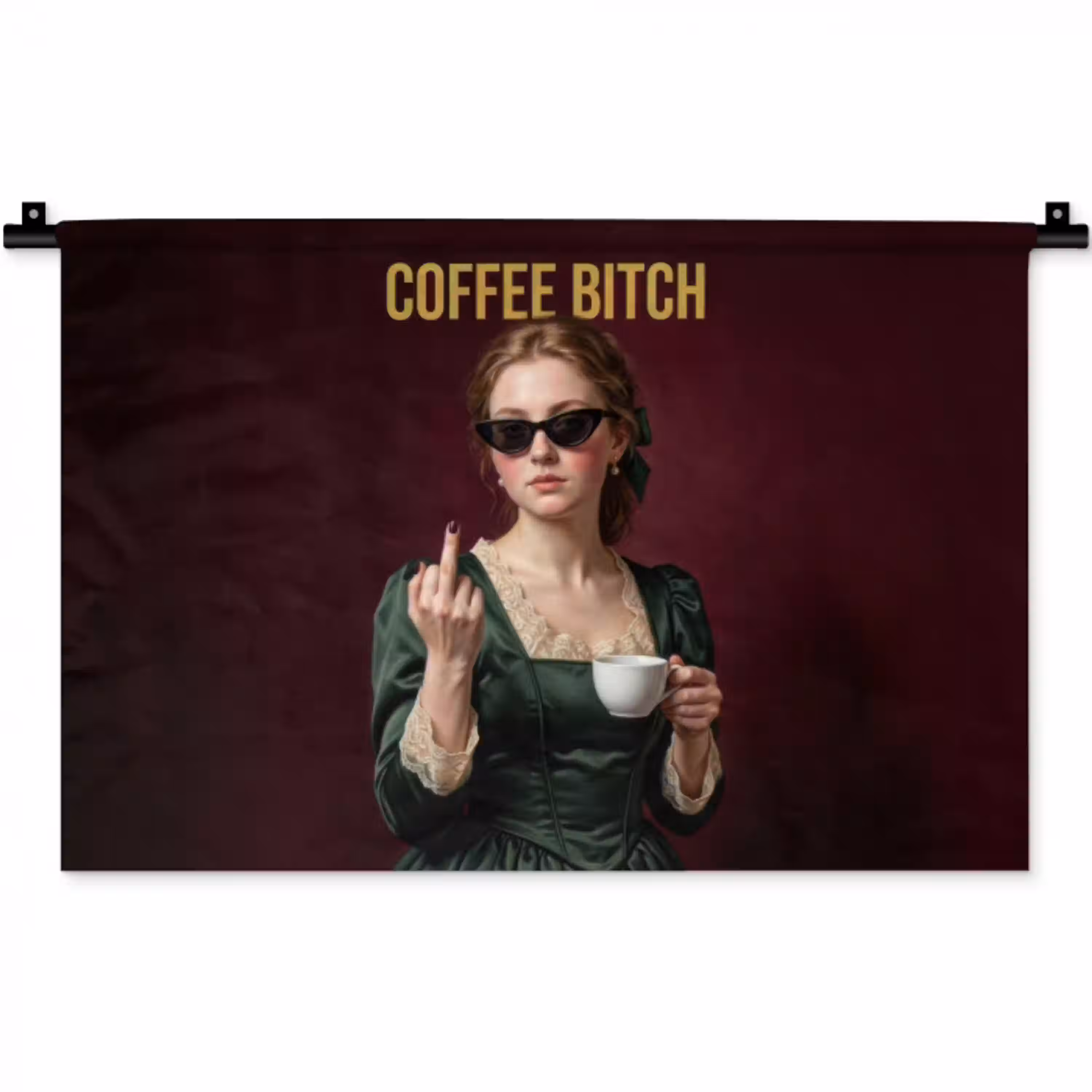 Koffie - Vrouw - Middelvinger Wandkleed katoen klein -zz3d