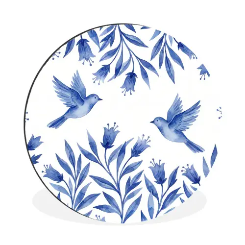 Modern - Vogels - Delfts - Blauw Wandcirkel aluminium klein -3d