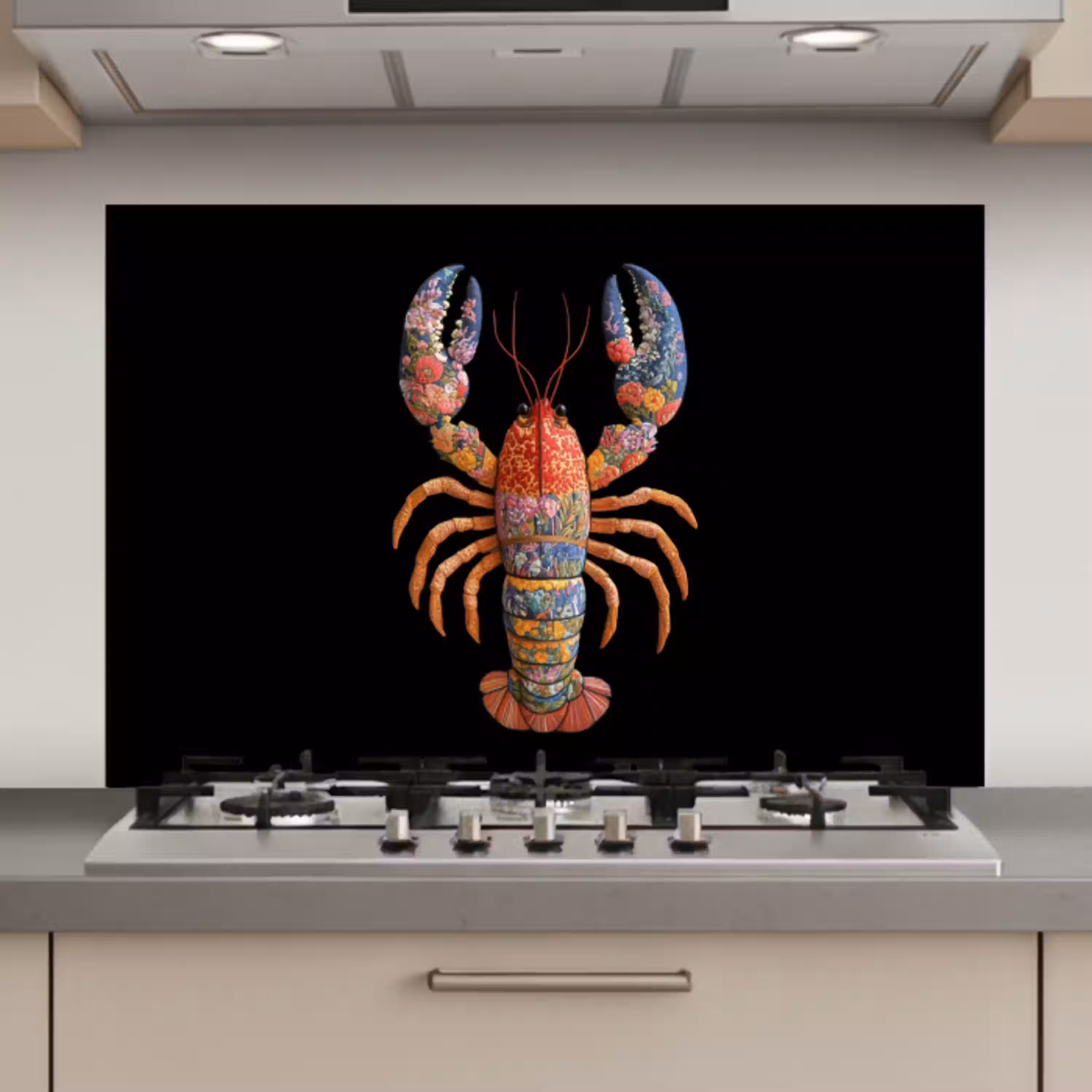 Kreeft - Borduur - Kleurrijk - Bloemen keuken achterwand spatscherm klein -3d_website