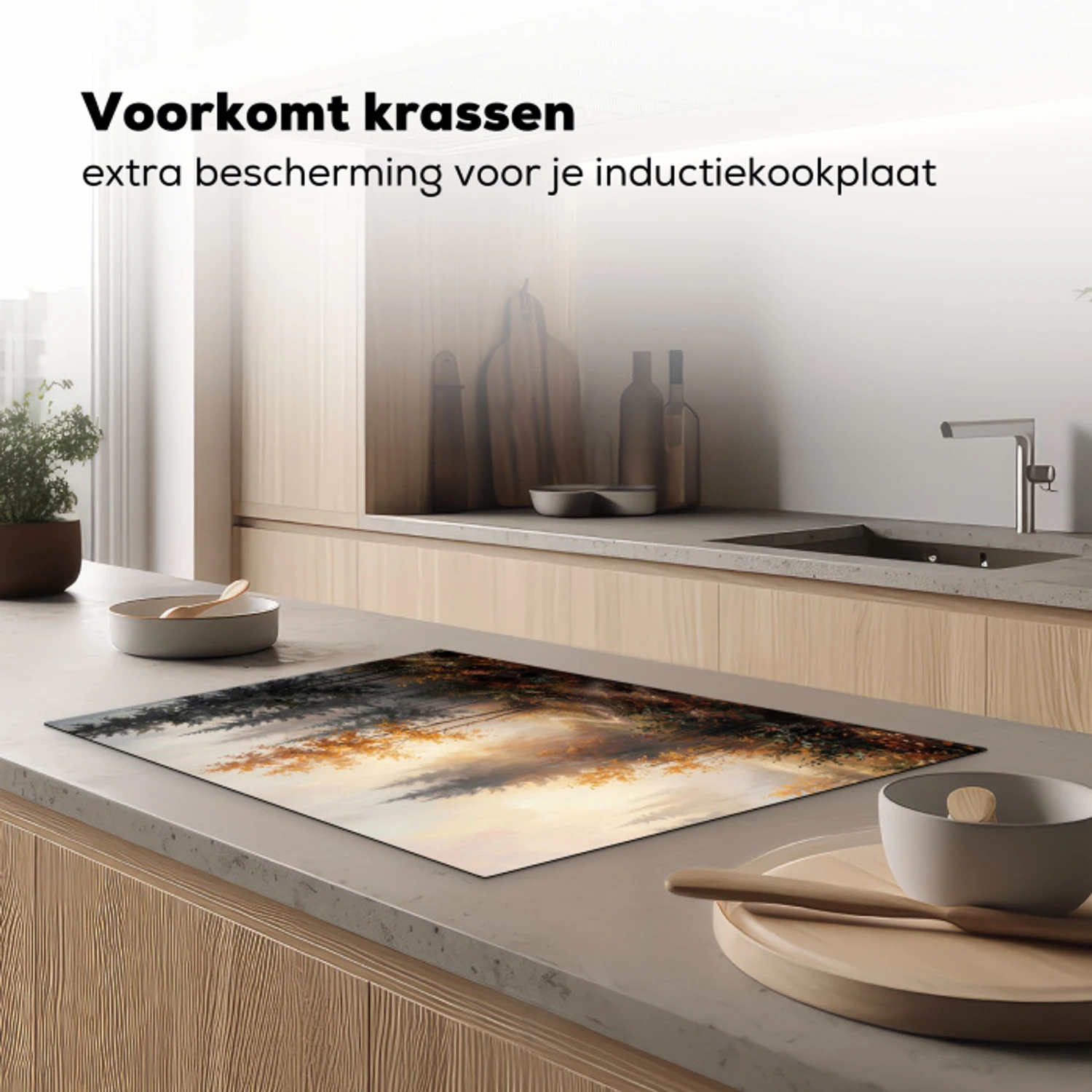 Bospad - Herfstbladeren - Natuur - Schilderachtig - Oranje Inductie beschermer vinyl 3mm klein -sfeer1