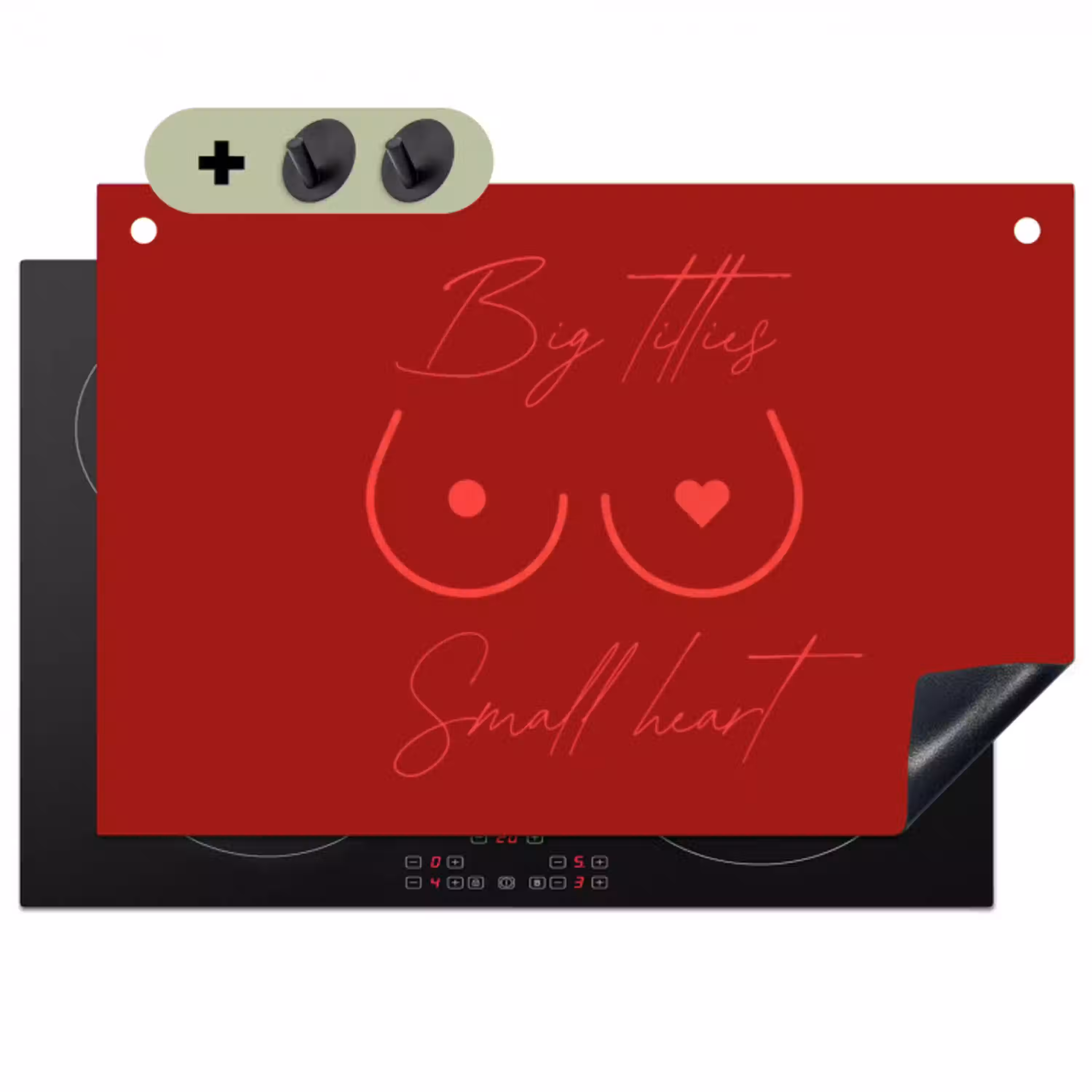 Big titties small heart - Rood - Hart Inductie beschemer met haakjes klein -3d