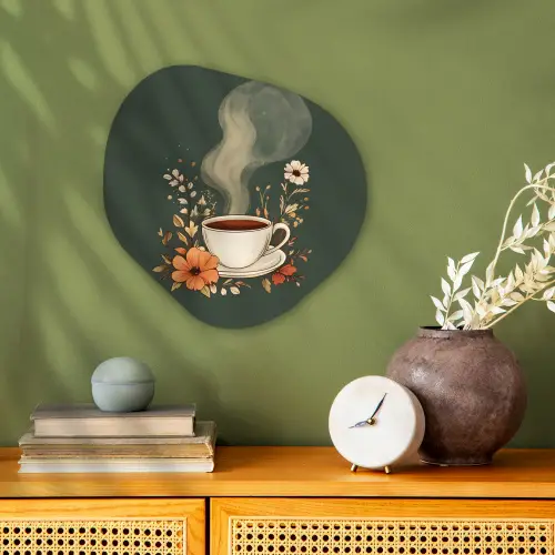 Kop - Bloemen - Groen - Koffie Wandcirkel Organisch Forex 3mm klein -sfeer2