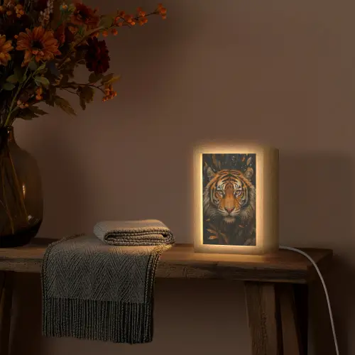 Bladeren - Tijger - Oranje Light Box met kabel (Tafellamp) klein -sfeer4