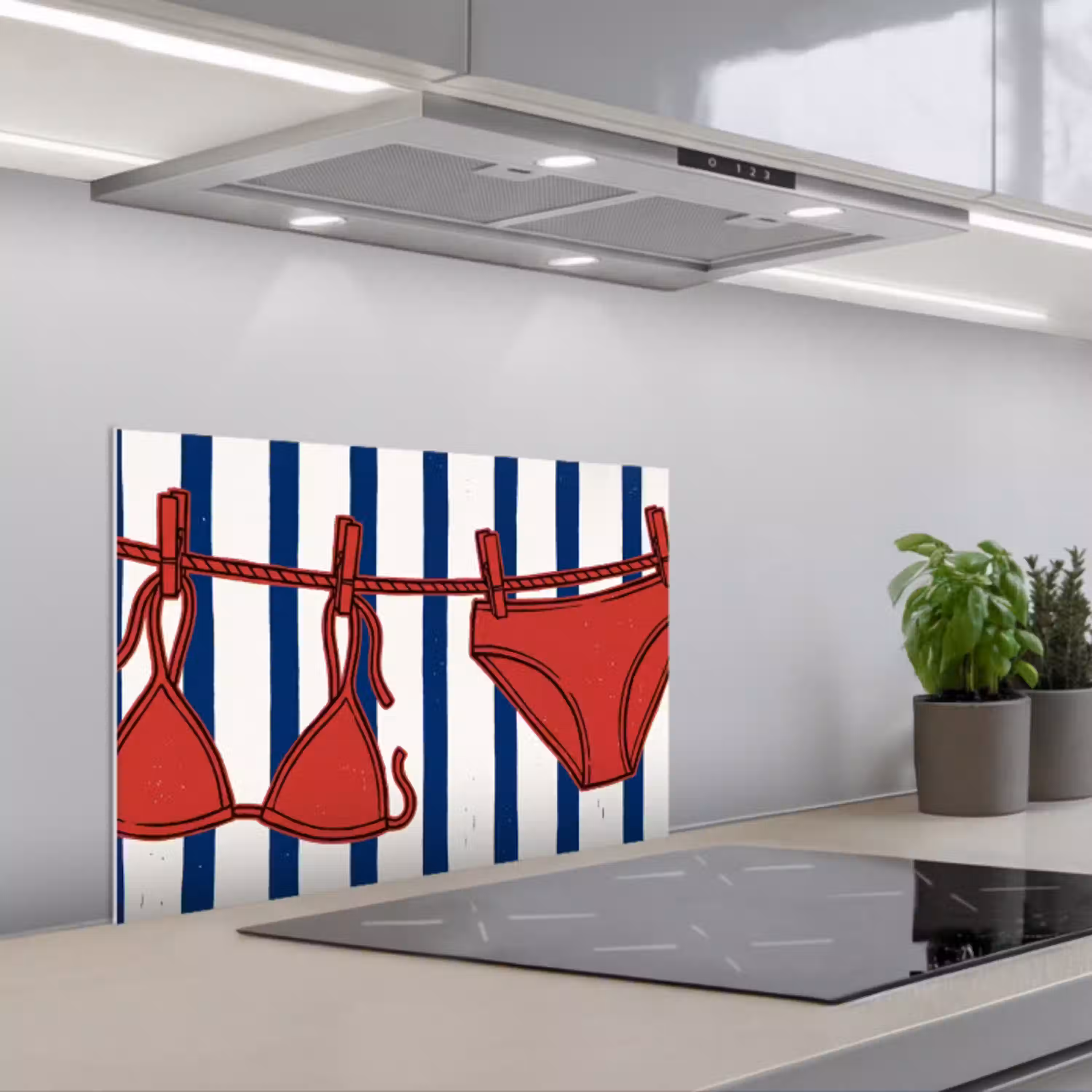 Badkleding - Waslijn - Zomer - Illustratie - Rood keuken achterwand spatscherm klein -3d_schuin