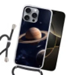 Planeten - Saturnus - Ruimte Hoesje iPhone 16 Pro Max met koord klein -sfeer1
