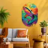 Haai - Koraalrif - Abstract - Kleurrijk Wandcirkel Ovaal Glas middel -sfeer4