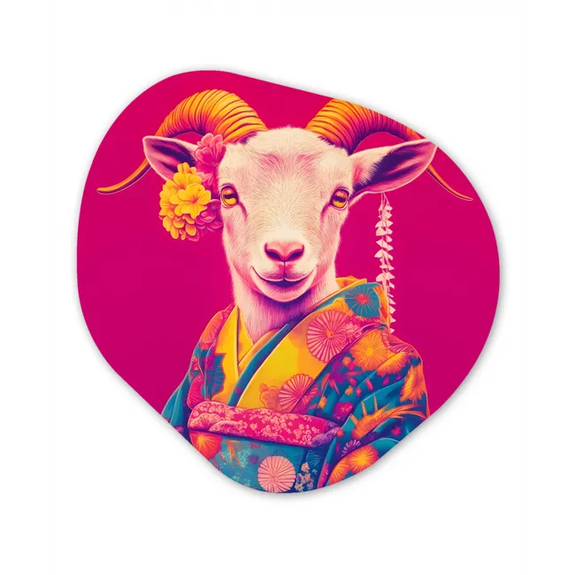 Geit - Hoorns - Kimono - Kleurrijk Wandcirkel Organisch Forex 3mm klein -3d