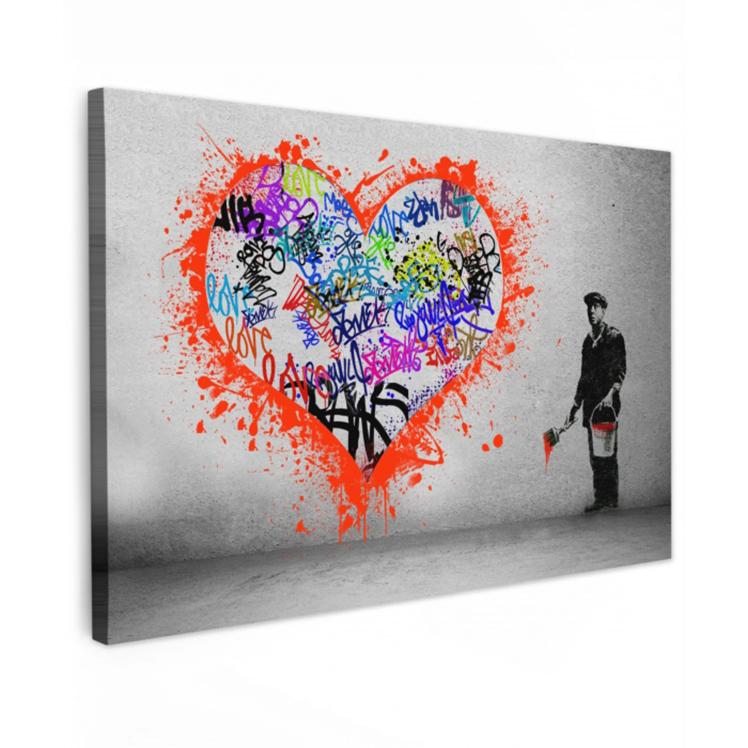Hart - Graffiti - Man - Regenboog canvas 2cm klein -z3d