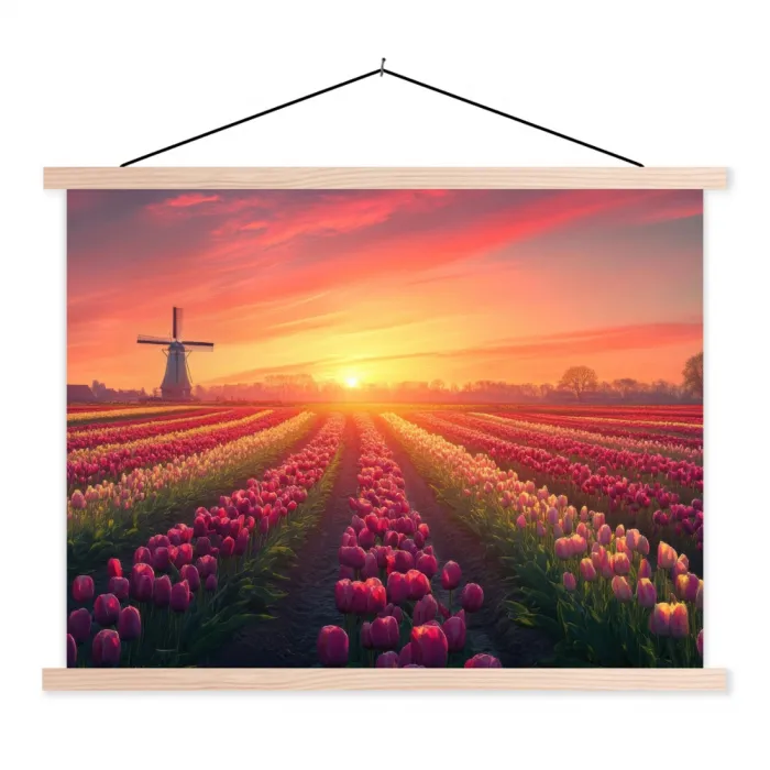 Windmolen - Zonsondergang - Landschap textielposter latten blank klein -3d