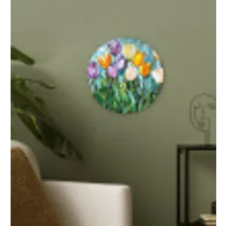Mozaïek - Veld - Tulpen - Kleurrijk Wandcirkel kunststof plaat 5mm dik klein -sfeer3