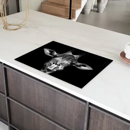 Giraffe - Portret - Dieren - Zwart - Wit Inductie beschermer vinyl 3mm klein -sfeer8