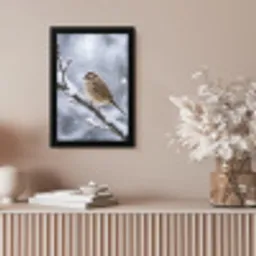 Vogel - Tak - Sneeuw - Winter fotolijst zwart zonder passe partout klein -sfeer5