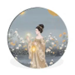 Aziatisch - Vrouw - Kimono Wandcirkel aluminium klein -3d