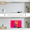 Kat - Kimono - Bloemen - Roze keuken achterwand spatscherm klein -voor_na_NL