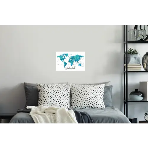 Wereldkaart - Blauw - Kleurrijk Muursticker klein -slaapkamer