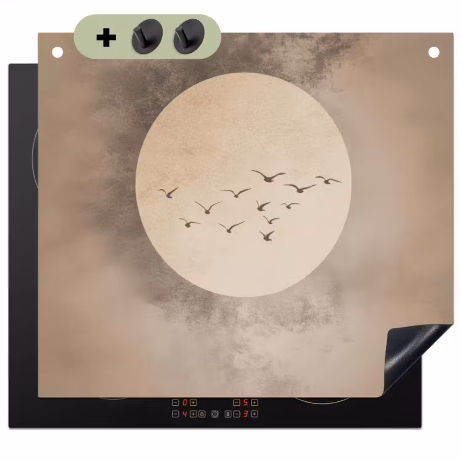 Inductie beschermer en spatscherm (2in1) - Vogel - Beige - Japandi