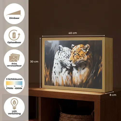 Luipaard - Oranje - Wit - Gras Light Box met batterij (Wandlamp) middel -USP_websiteoverzichtNL