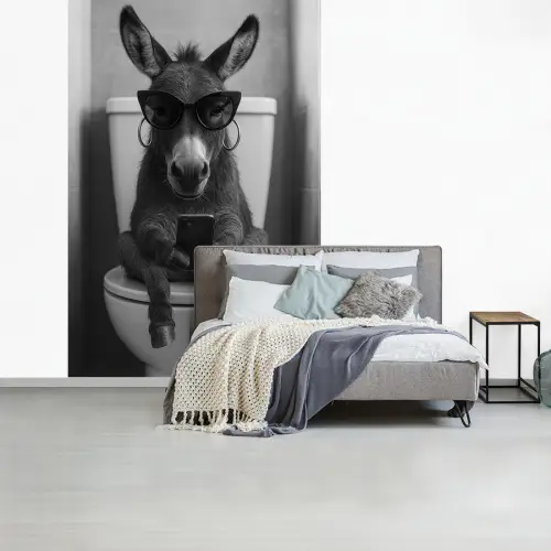 Ezel - Telefoon - Toilet - Zwart - Wit fotobehang vinyl groot -slaapkamer