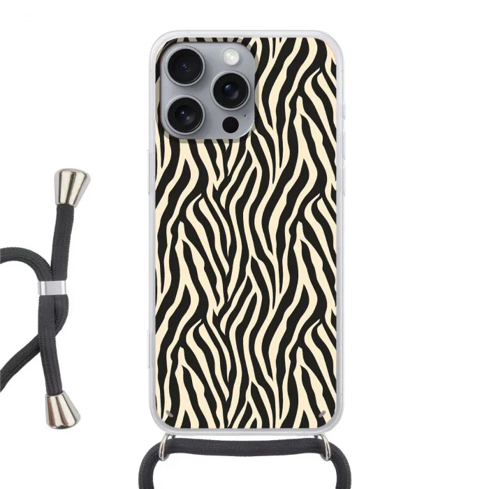 Zebra - Print - Klassiek - Zwart Hoesje iPhone 16 Pro Max met koord klein 804 -3d