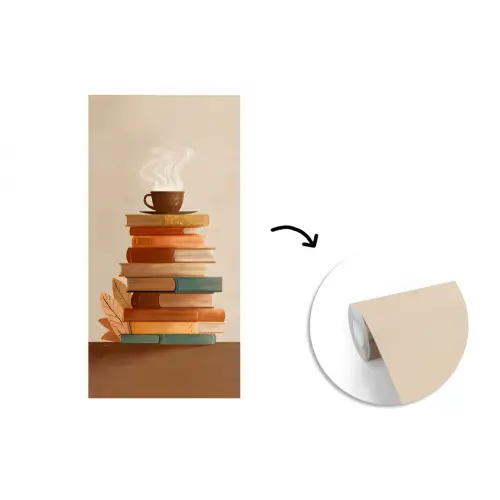Boeken - Toren - Koffie - Beige fotobehang vinyl groot -3d